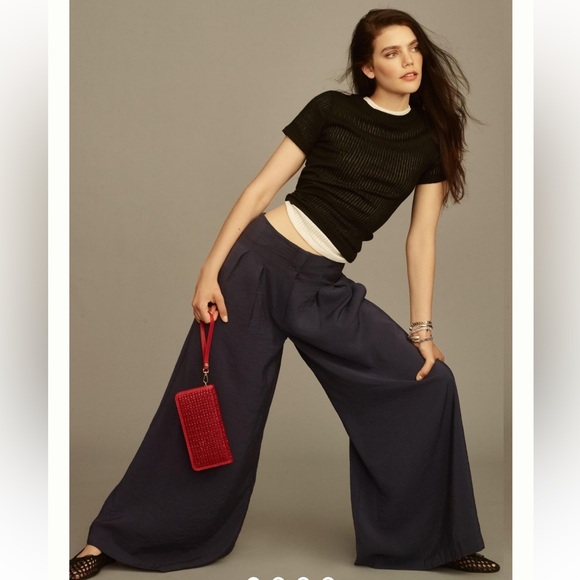 By Anthropologie High-Rise Pleated Wide-Leg Trousers in Black - Picture 1 of 16